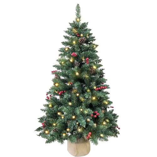 4ft Pre-lit Artificial Christmas Tree with LED Lights, Berries & Pinecones