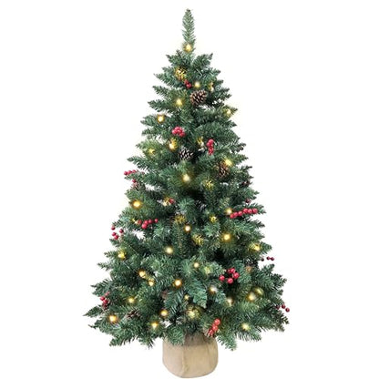 4ft Pre-lit Artificial Christmas Tree with LED Lights, Berries & Pinecones