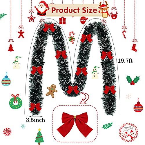 Christmas Tinsel Garland with Red Bows - Bow Style, 19.7 Feet