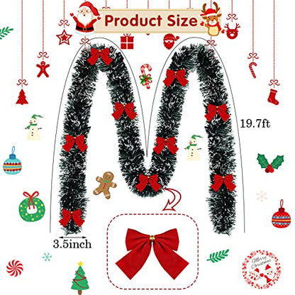Christmas Tinsel Garland with Red Bows - Bow Style, 19.7 Feet