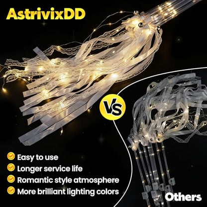60PCS LED Wedding Wands with Ribbons & Bell - Reusable Fairy Sparkler Set