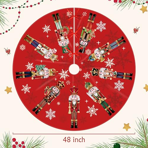 48-Inch Nutcracker Christmas Tree Skirt - Red Holiday Decor