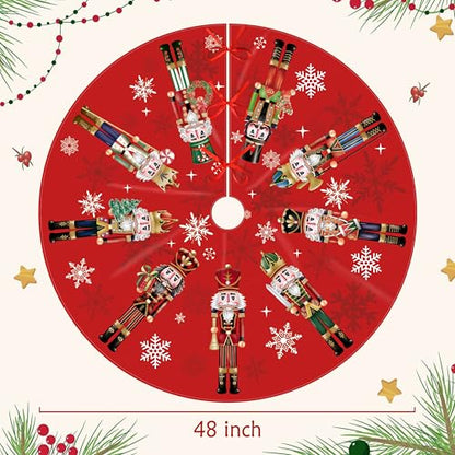 48-Inch Nutcracker Christmas Tree Skirt - Red Holiday Decor