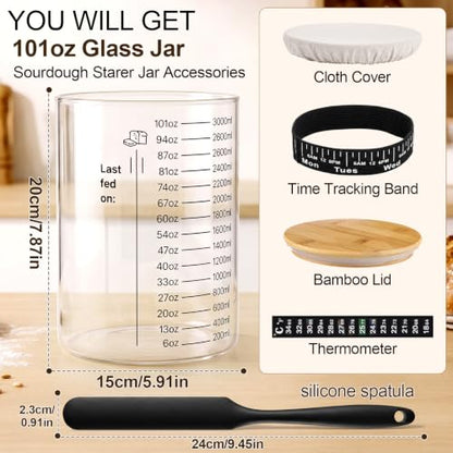 Sourdough Starter Jar Set with Accessories - 101oz Capacity for Home Baking