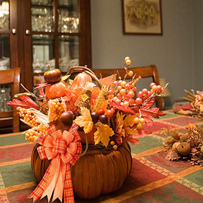 4 Pcs Large Thanksgiving Buffalo Plaid Wreath Bows - Orange Fall Decor