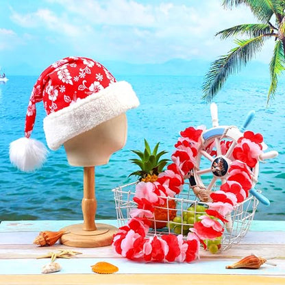 Poen 2 Pcs Hawaiian Christmas Costume Accessories Santa Hat & Leis - Variation of 2