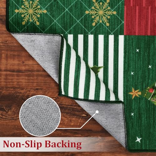 4x6 Washable Christmas Rug - Soft Non-Slip Holiday Area Rug with Elk & Santa Design - Red/Green