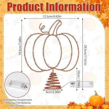 Halloween Pumpkin Tree Topper with LED Lights, Metal Hollow Design, 11.6 Inch