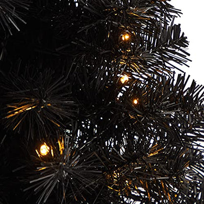 2ft Black Artificial Christmas Tree with 35 LED Lights - Pre-Lit Holiday Decor
