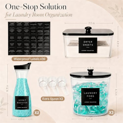 Black Circular Laundry Organization Set with 4 Containers & 2 Dispensers