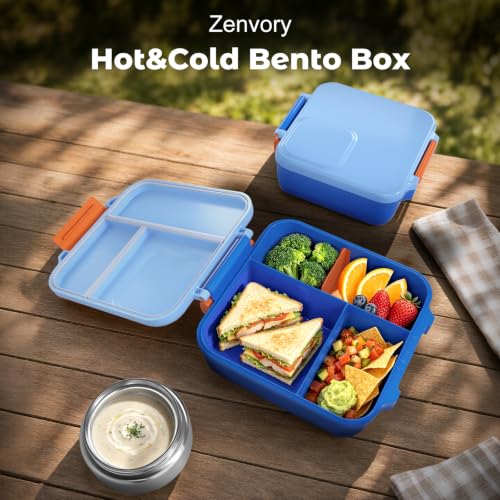 Kids Lunch Box Bento Set with 4 Compartments and 8oz Food Jar - Blue