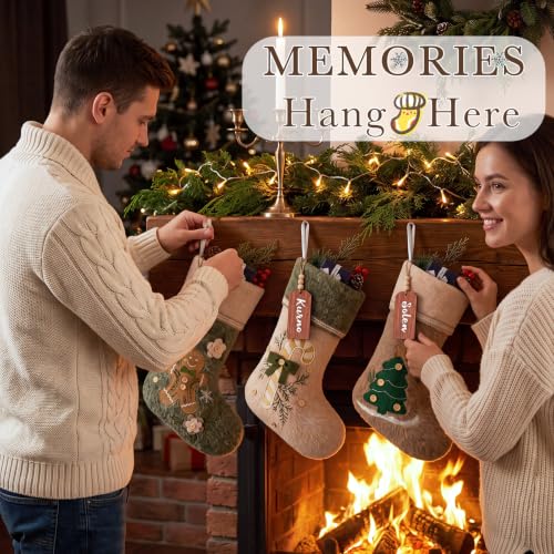 3 Pack Rustic Personalized Christmas Stockings with Name Tags - Classic Design