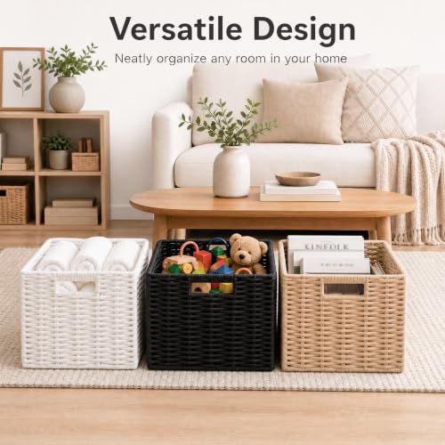 Khaki Cotton Rope Cube Storage Basket 11 Inch Foldable Organizer with Handles