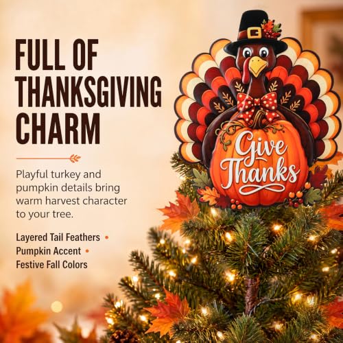 Thanksgiving Turkey Tree Topper with Spring Base - Metal, 11.8 Inches