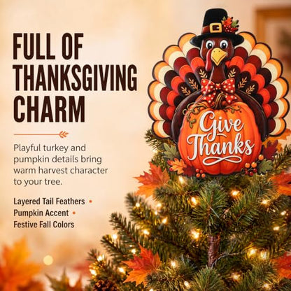 Thanksgiving Turkey Tree Topper with Spring Base - Metal, 11.8 Inches