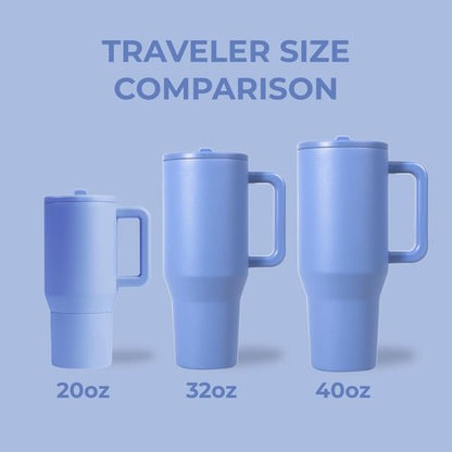 HydroJug Traveler - 32 oz Insulated Water Bottle with Handle & Flip Straw - Leak Resistant, Light Blue