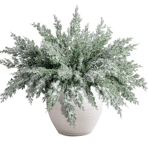 Snowy Artificial Christmas Pine Branches - 10 Pcs Faux Xmas Decor Sprigs, Style of Snowy
