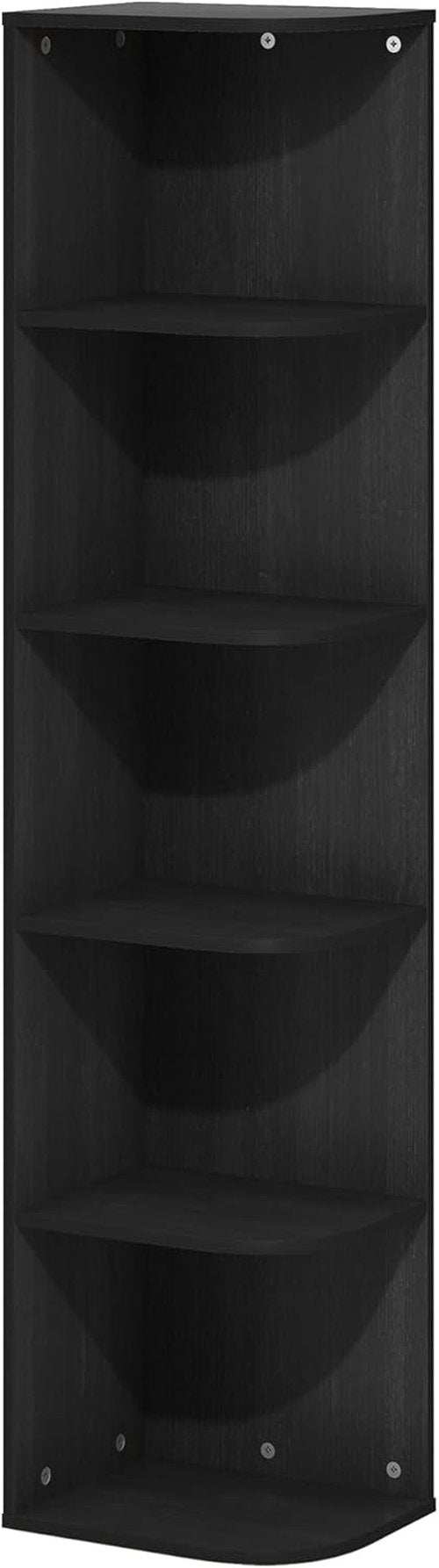 Furinno PASIR 5-Tier Corner Bookshelf - Stylish Open Shelf Bookcase for Living Room, Bedroom & Office | Blackwood 9.3 x 12 x 51.7