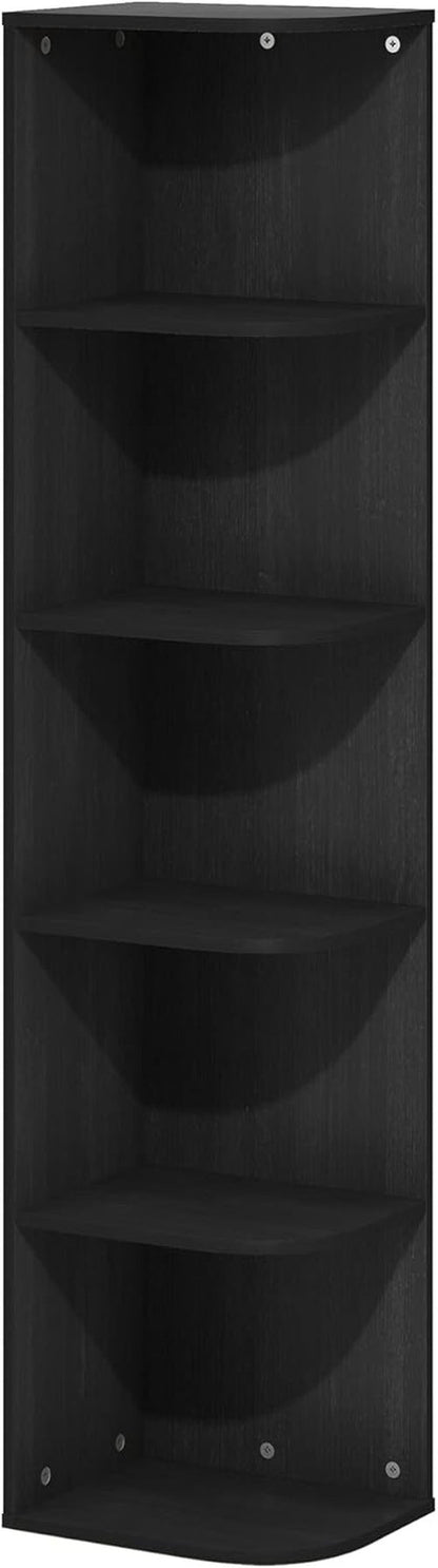 Furinno PASIR 5-Tier Corner Bookshelf - Stylish Open Shelf Bookcase for Living Room, Bedroom & Office | Blackwood 9.3 x 12 x 51.7