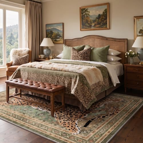 Olive 2x6 Cheetah Animal Print Rug Runner for Hallway - Leopard Pattern