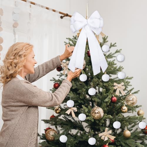 White Christmas Tree Decor Set with Faux Fur Bow Skirt and Ornaments