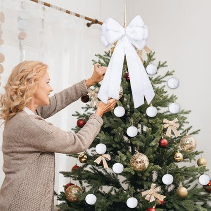 White Christmas Tree Decor Set with Faux Fur Bow Skirt and Ornaments