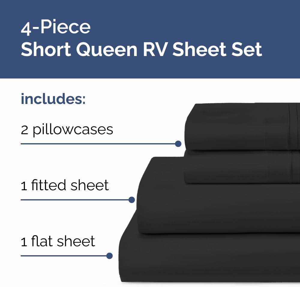 Skiennix Short Queen Size 4-Piece Sheet Set - Soft, Breathable & Cooling Bed Sheets with Deep Pockets - Luxury Hotel Quality - Oeko-Tex Certified - Black