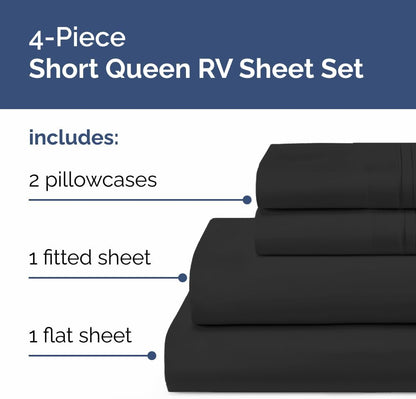Skiennix Short Queen Size 4-Piece Sheet Set - Soft, Breathable & Cooling Bed Sheets with Deep Pockets - Luxury Hotel Quality - Oeko-Tex Certified - Black