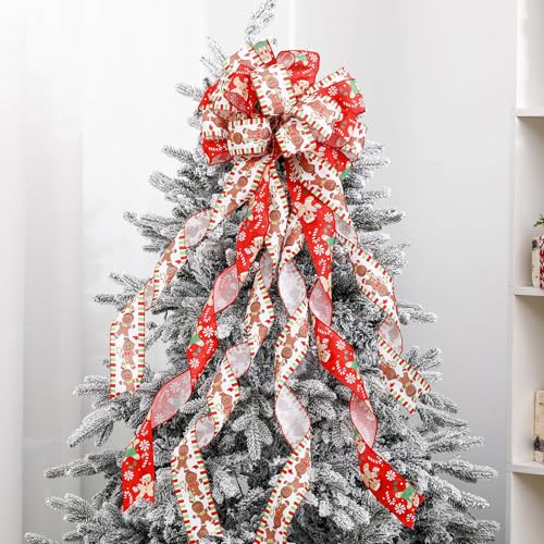 Gingerbread Christmas Tree Topper Bow - 45x12 Inches, Holiday Decor