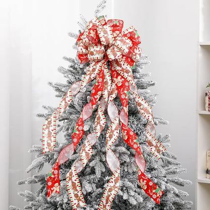 Gingerbread Christmas Tree Topper Bow - 45x12 Inches, Holiday Decor