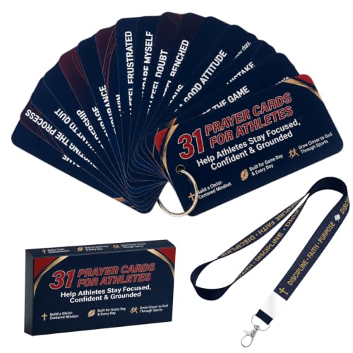 Prayer Cards for Athletes Set with Ring and Lanyard - 31 Pages on 17 Cards - Sports Prayer Support