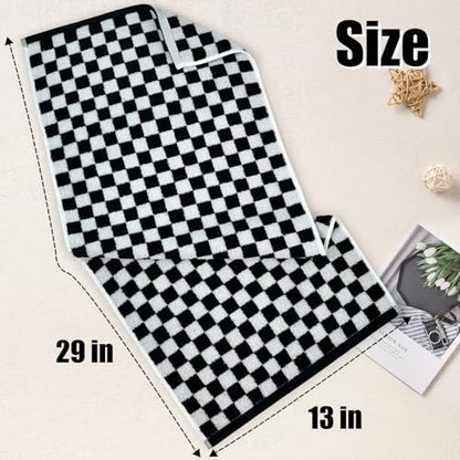 Checkered Hand Towels Set of 2 - Black & White Cotton 13 x 29" - Jacquotha