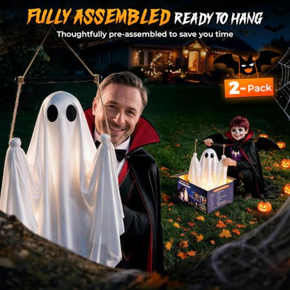 White Halloween Ghost Decorations Outdoor 5FT Swinging Ghosts with Remote & Timer