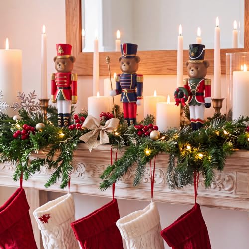 Christmas Bear Nutcracker Figurines Set - Standing Resin Holiday Decor, 3 Pieces