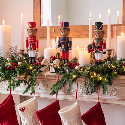 Christmas Bear Nutcracker Figurines Set - Standing Resin Holiday Decor, 3 Pieces
