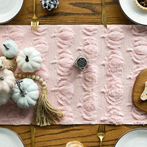 Pink Faux Fur Pumpkin Table Runner 13x90 Inch Fall Decor