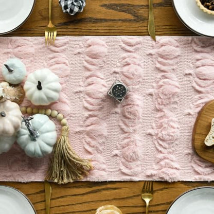 Pink Faux Fur Pumpkin Table Runner 13x90 Inch Fall Decor