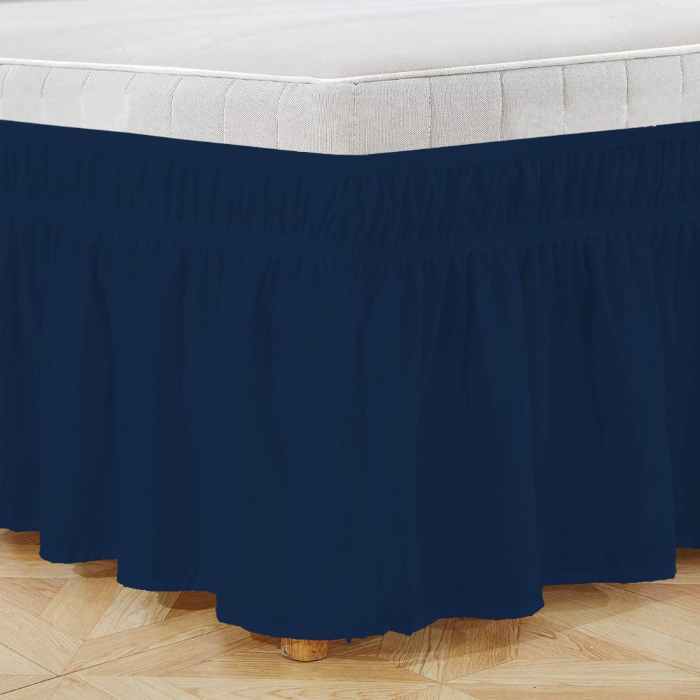 Wrap Around Bed Skirt, Luxurious 100% Egyptian Cotton 800 Thread Count 1 Pcs Bed Skirt, 21" Inch Drop - King Size (78" X 80") Inch, Navy Blue Solid