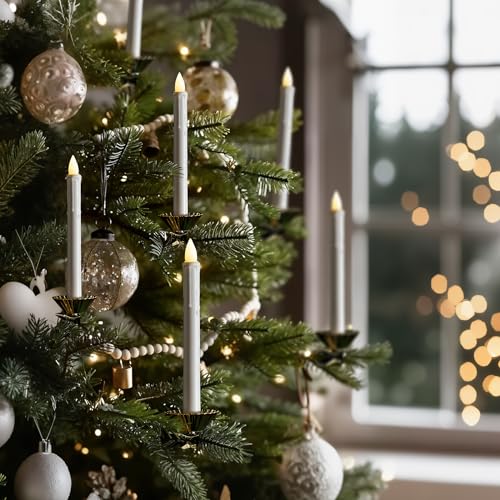 10pcs White LED Candles with Timer & Remote Control for Christmas Tree Wreath Table Decor - 8.2 Inch