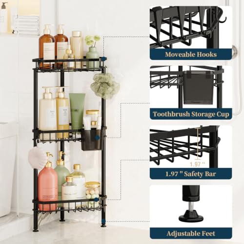 Black 3-Tier Corner Shower Caddy Stand Rustproof Bathroom Organizer