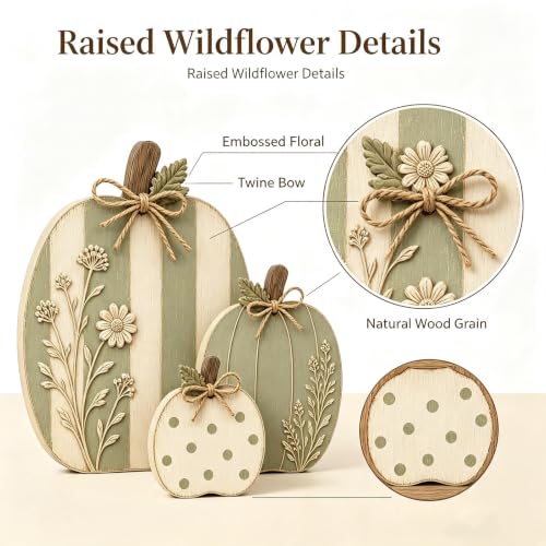 Rustic Wooden Pumpkin Trio Set - Fall Decor for Mantel & Entryway - 1 Set