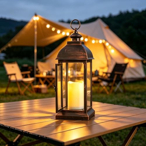 15-Inch Flameless LED Lantern with Timer & Candle for Indoor Outdoor Decor