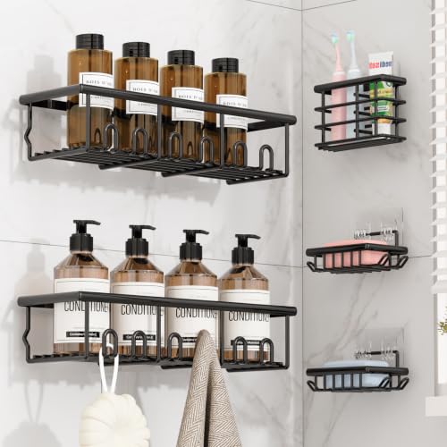 Black 5 Pack Bathroom Holder & Dispenser Set - Heavy Duty, Rust-Proof