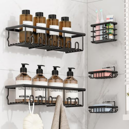 Black 5 Pack Bathroom Holder & Dispenser Set - Heavy Duty, Rust-Proof
