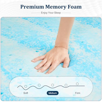 Blue 3 Inch Cooling Gel Ventilated Memory Foam Mattress Topper - Queen