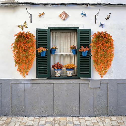 4Pcs Faux Fall Hanging Plants Orange for Outdoor & Indoor Decor