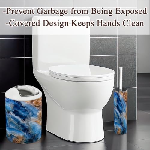 Bathroom Accessory Set 6PCS Blue Agate Mineral Layered Crystalline Pattern Multi3