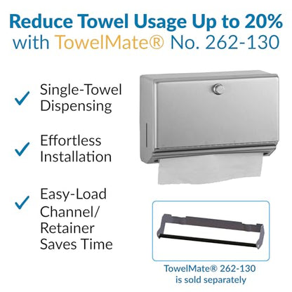 Bobrick Wall-Mounted Paper Towel Dispenser – Stainless Steel, Holds 200 C-Fold or 275 Multifold Towels, Easy Manual Access, ADA Compliant, Ideal for Commercial Bathrooms & High-Traffic Areas (Model B-2621)