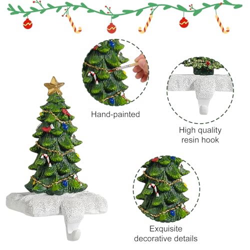 Christmas Tree Stocking Holder for Mantel 1P Resin Stocking Hanger with Sturdy Base - Festive Fireplace Decor