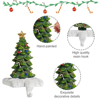 Christmas Tree Stocking Holder for Mantel 1P Resin Stocking Hanger with Sturdy Base - Festive Fireplace Decor